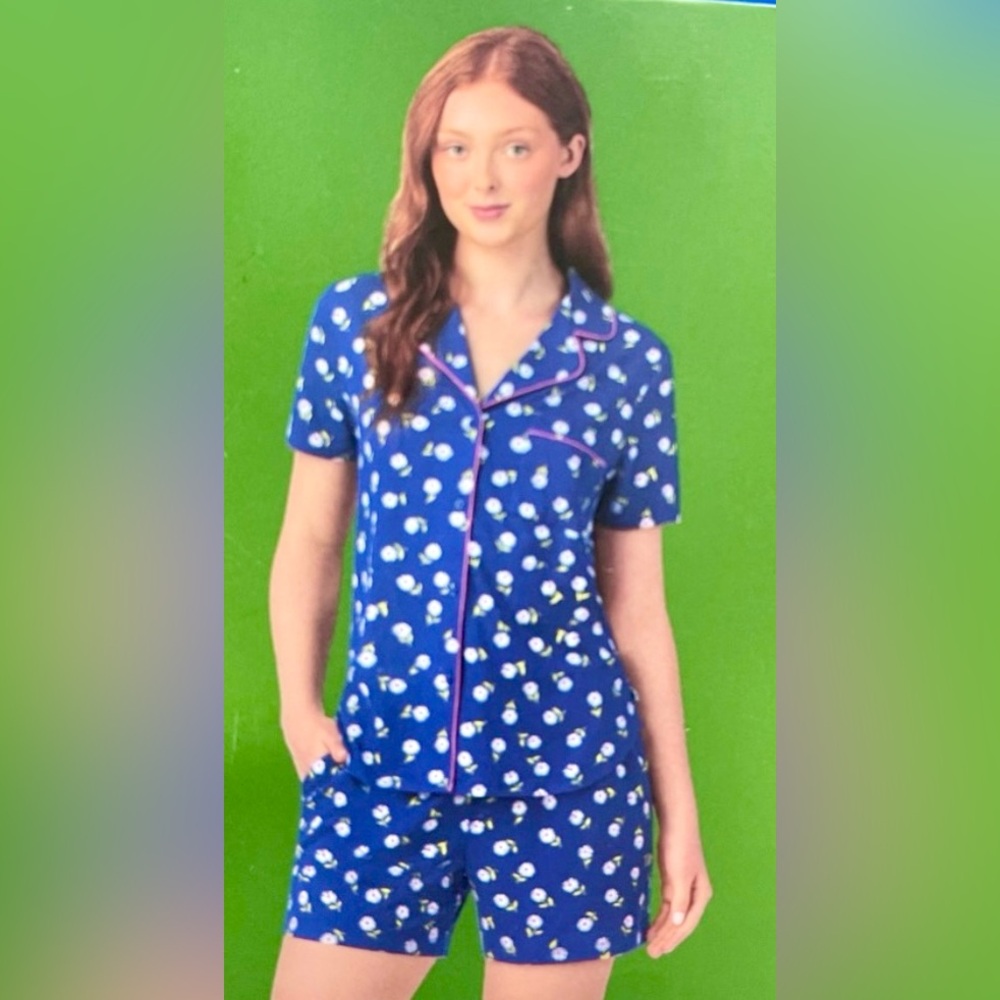 NEW L kate spade Blue Floral Pyjama Pajama Set